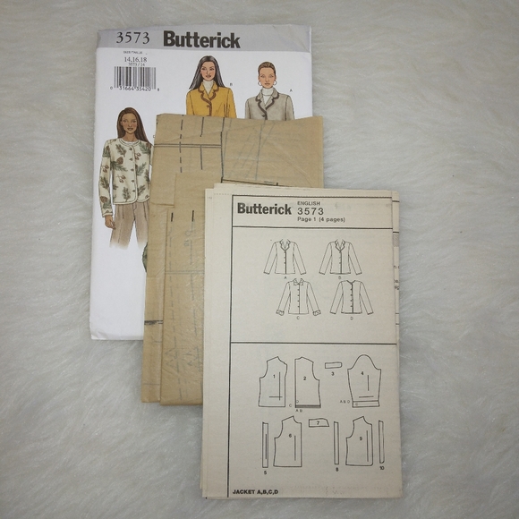 BUTTERICK 3573 Sz 14-18 Misses below waist, long sleeve button front jacket EASY - Picture 3 of 5